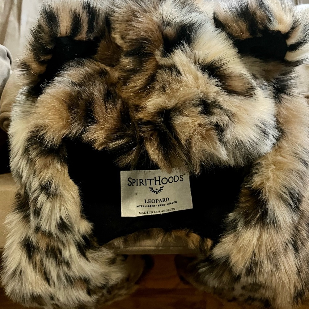 LEOPARD FAUX FUR SPIRITHOOD! FREEDOM - ﻿INTELLIGENCE - LEADERSHIP.